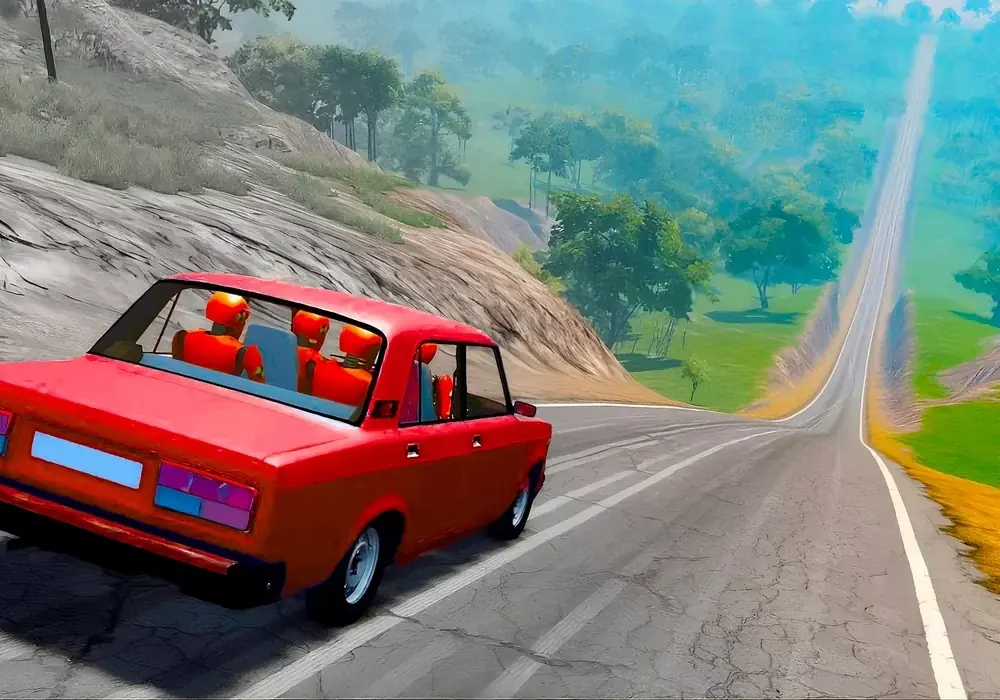 A red car taking on a steep mountain road in Deadly Descent